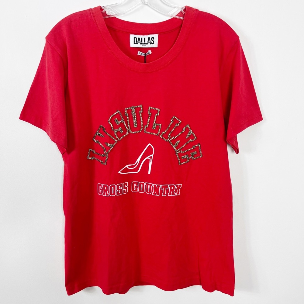 Dallas Paris Insuline Embellished Western Distressed Graphic T-Shirt Small NWT